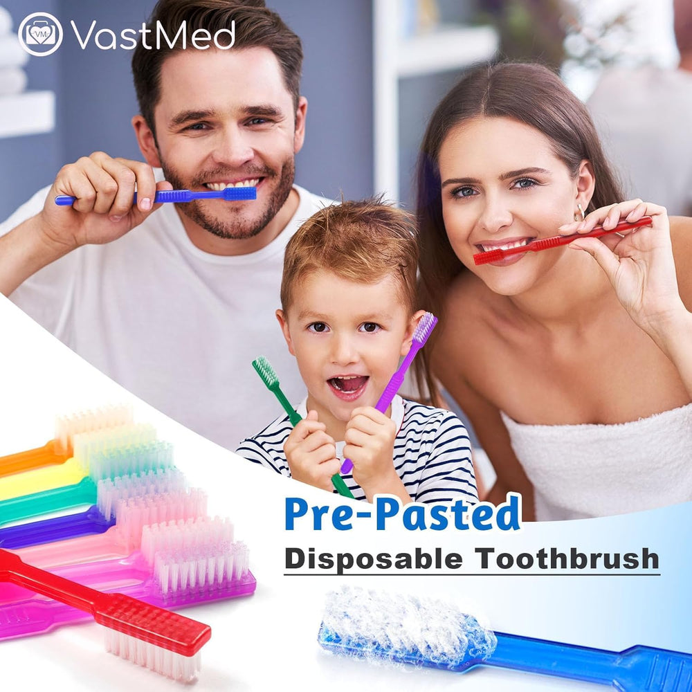 VASTMED disposable pre-pasted toothbrush green color, individually wrapped