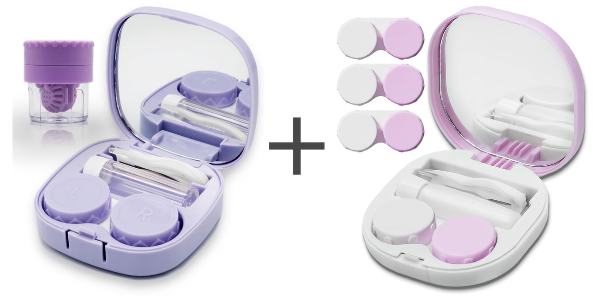 Front view of Vastsoon 2-piece contact lens case kit in purple and lavender
