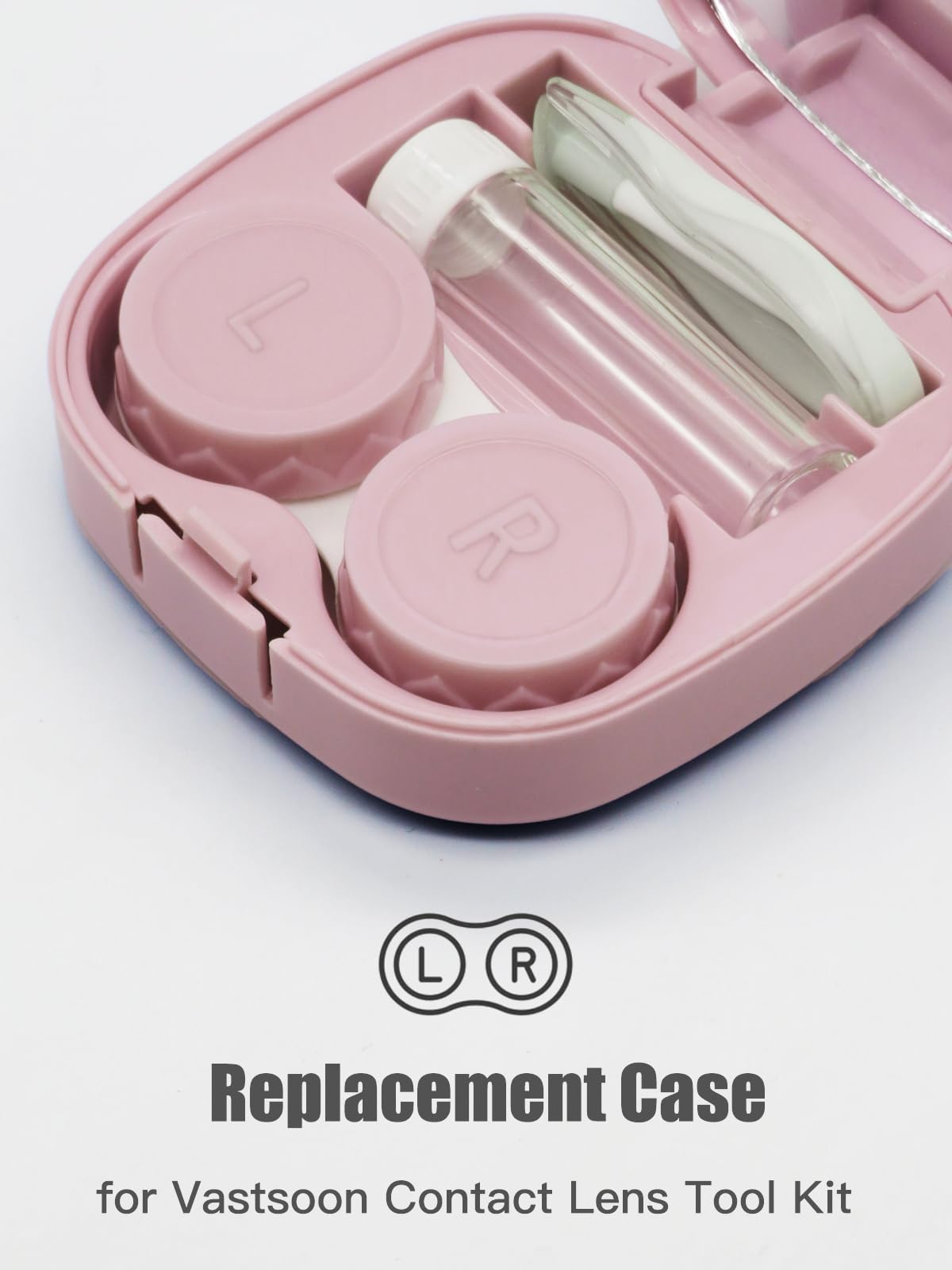 Pink travel-friendly Vastsoon contact lens case with spare replacements