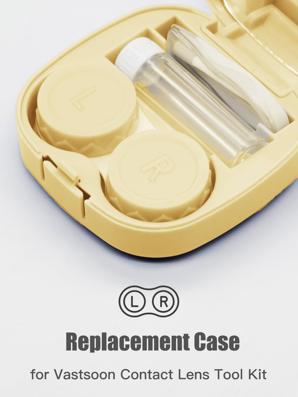 L and R labeled lens case caps for left and right eyes