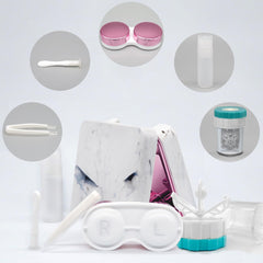 Travel-friendly lens care kit components in Rose + Sugar Purple