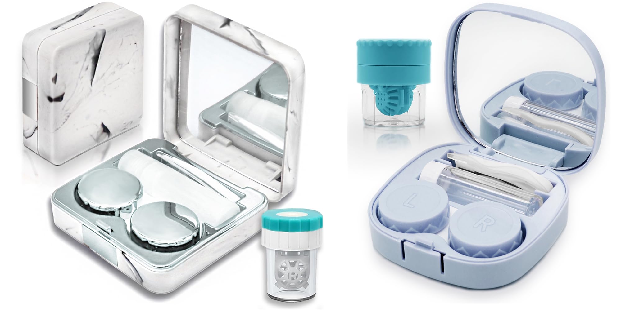 Vastsoon contact lens applicator tool with washer in silver and sugar blue (front view)