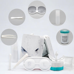 Portable travel kit components including lens case, washer, and solution bottle