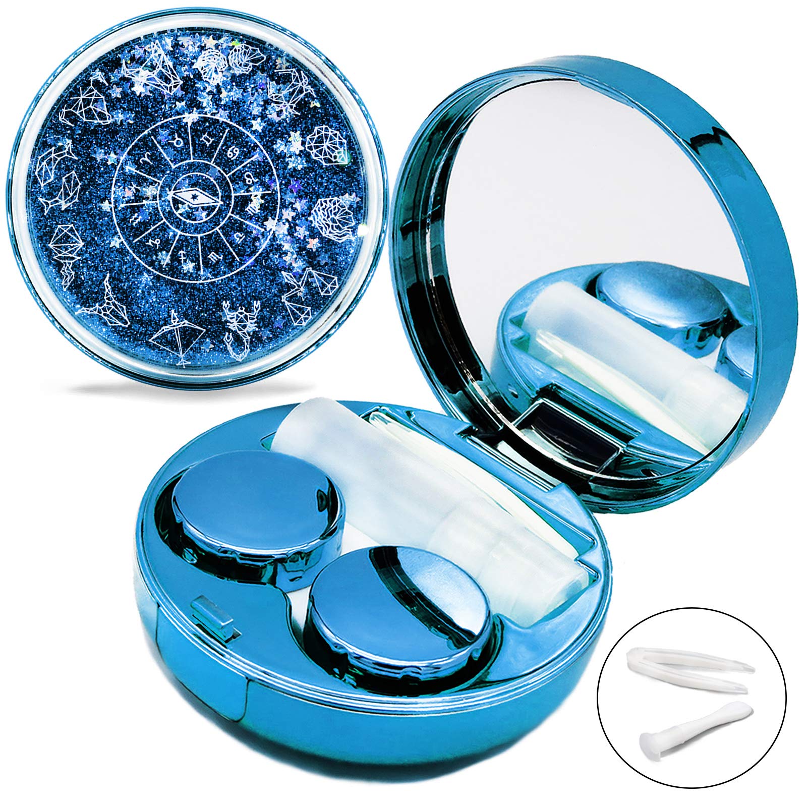 Blue Vastsoon contact lens case with mirror and glitter