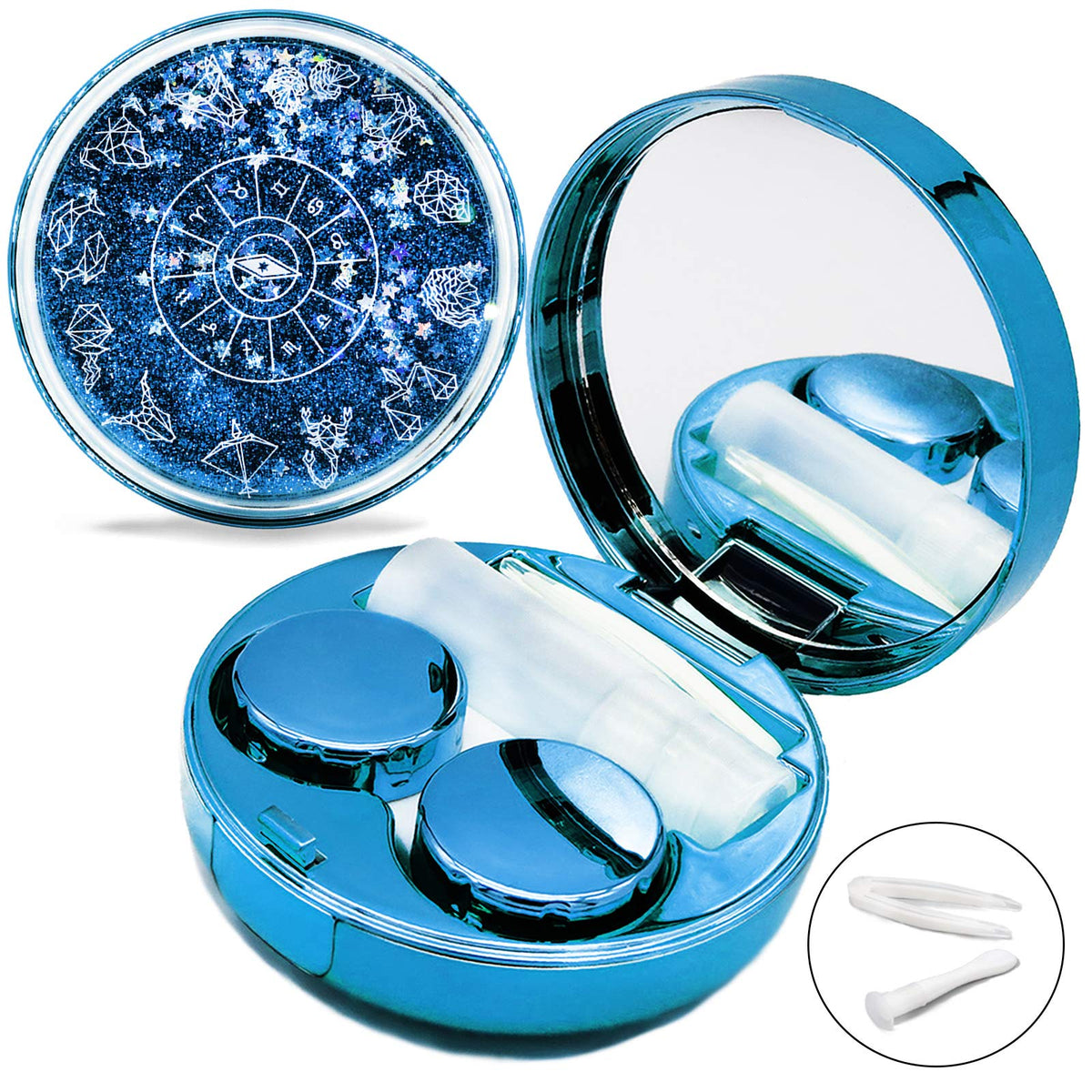 Blue Vastsoon contact lens case with mirror and glitter