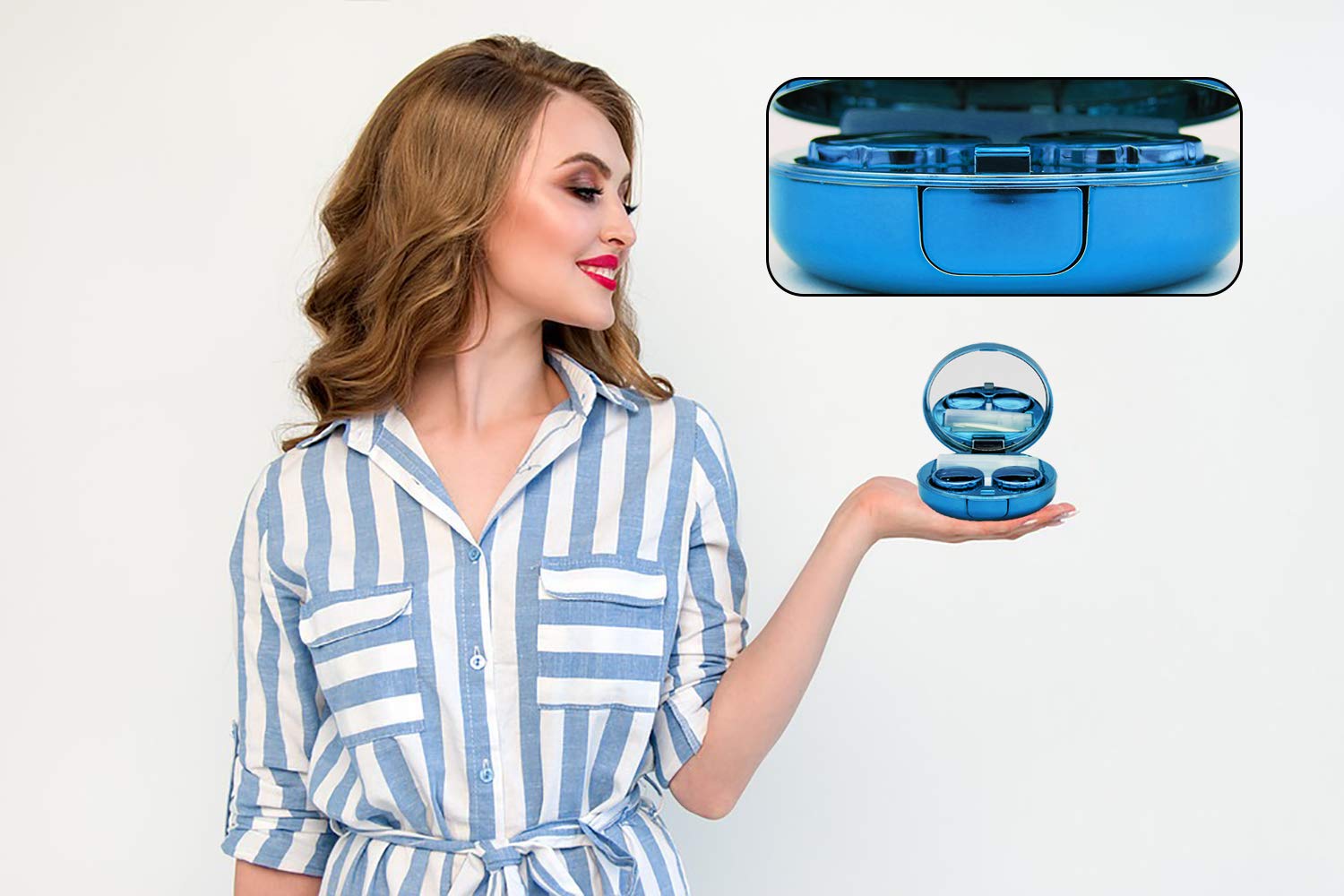 Leakproof blue contact lens case with secure cap