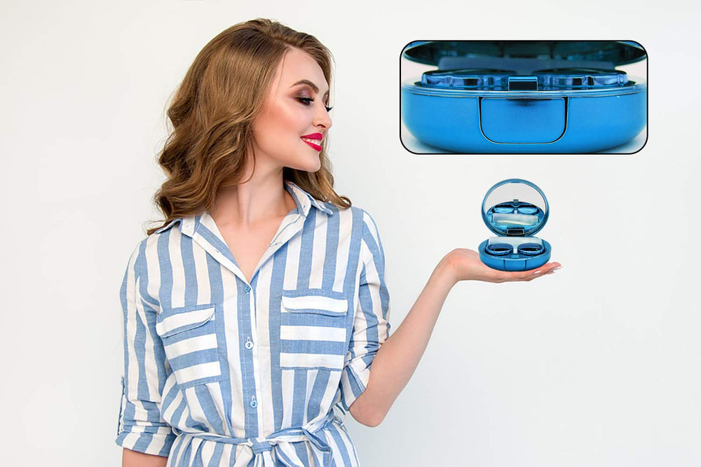 Leakproof blue contact lens case with secure cap