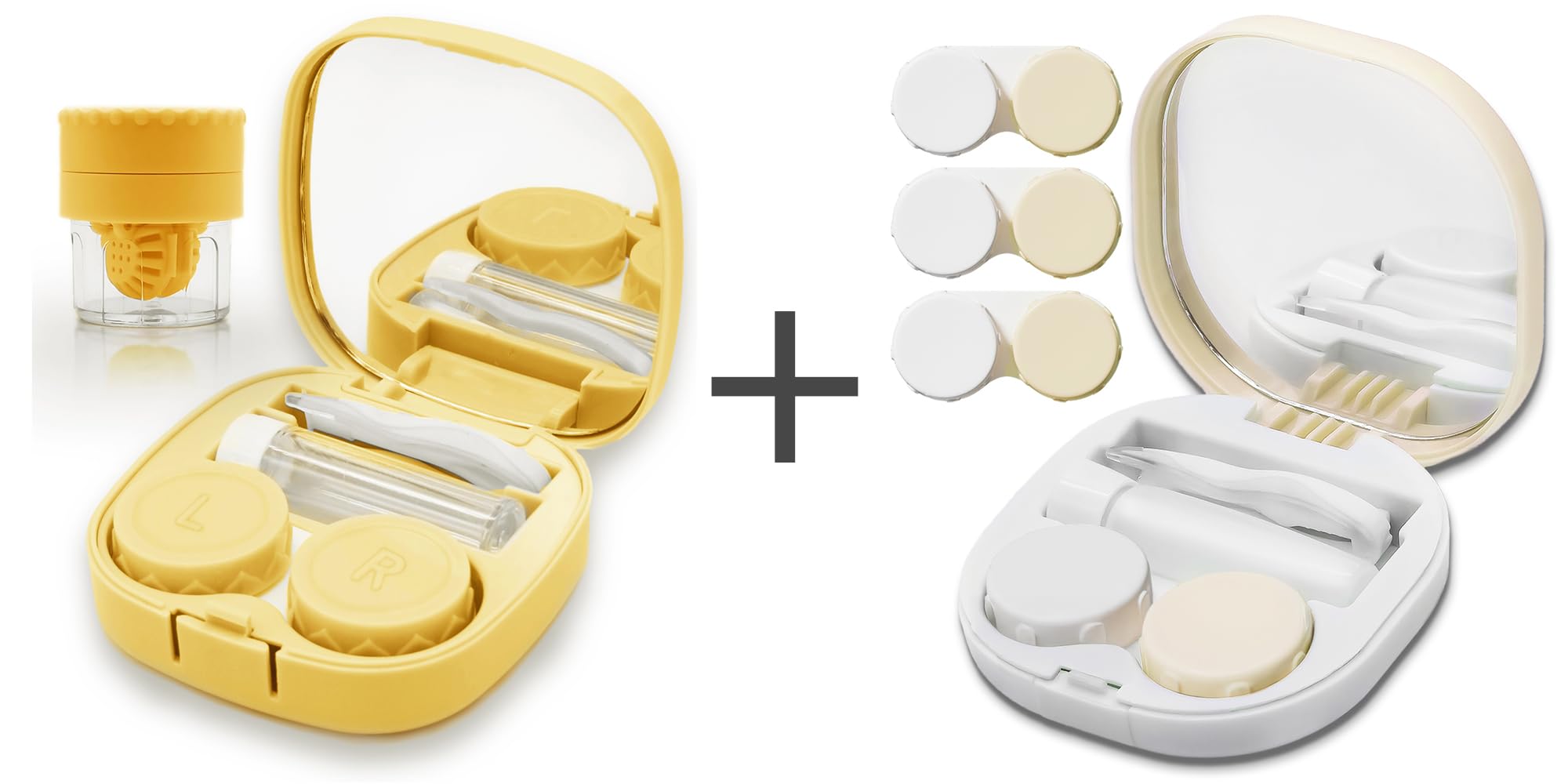 Vastsoon 2pc contact lens case kit yellow and beige main view