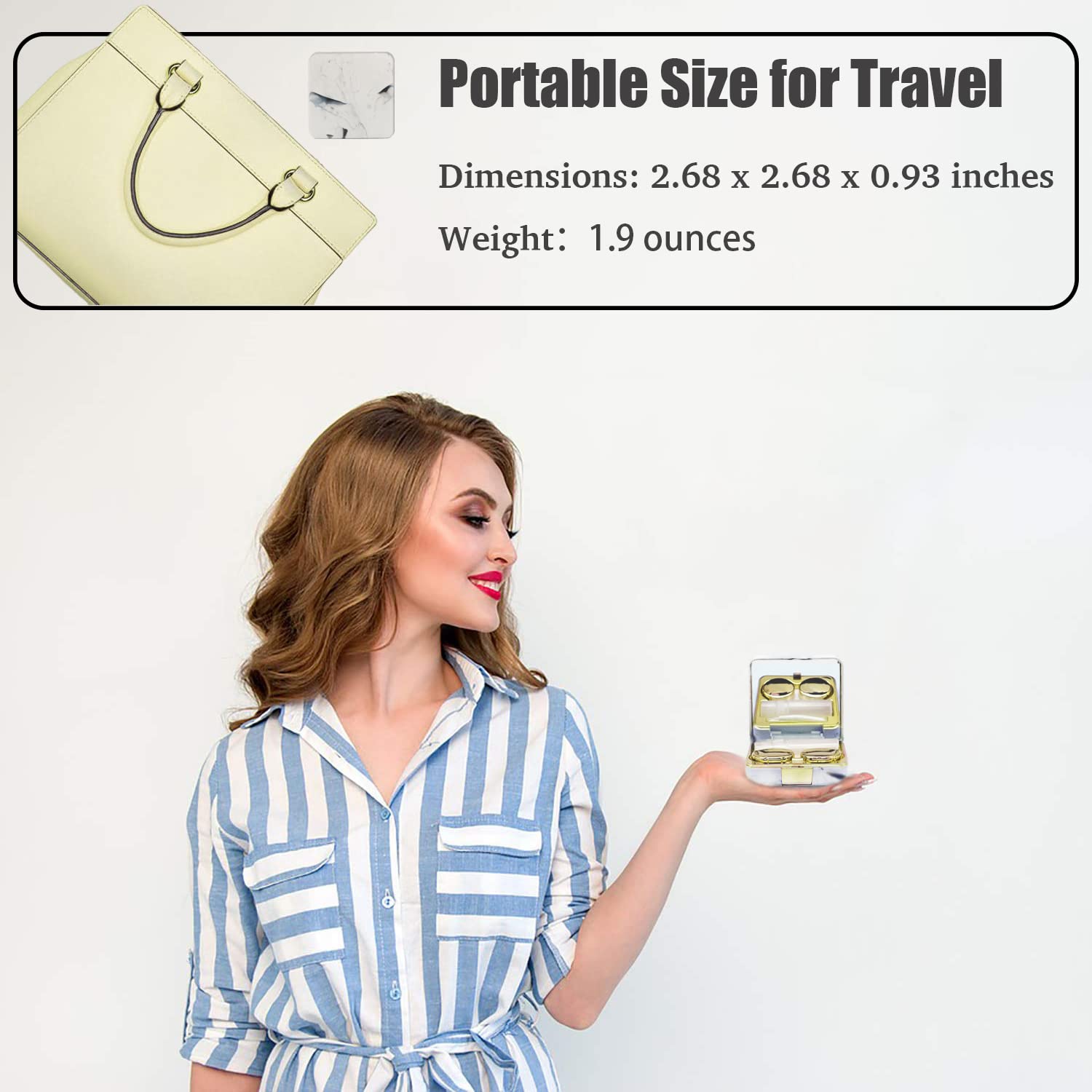 Compact lens applicator kit with suction cup and rubber-tipped tweezer