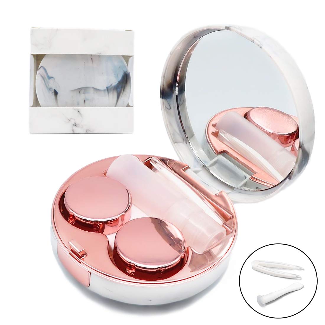 Rose gold marble contact lens case with mirror
