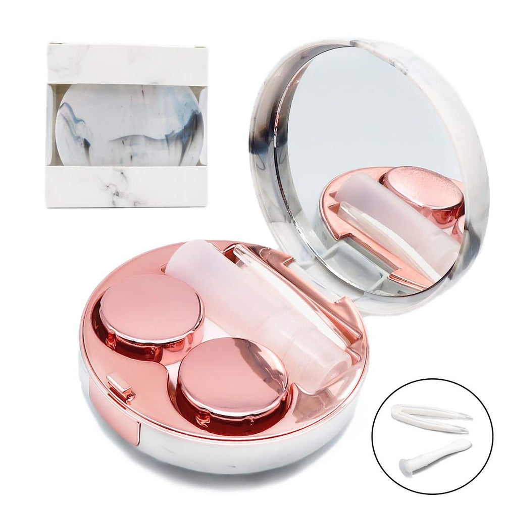 Rose gold marble contact lens case with mirror