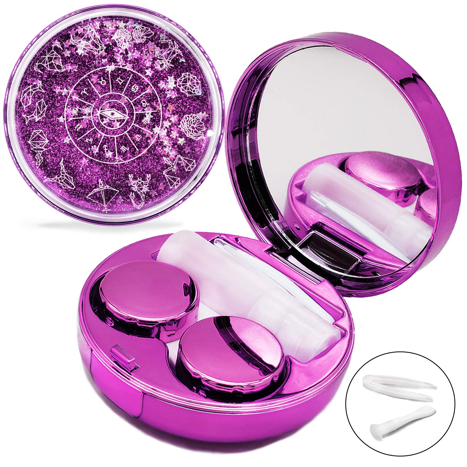 Vastsoon purple quicksand glitter lens case with mirror - front view