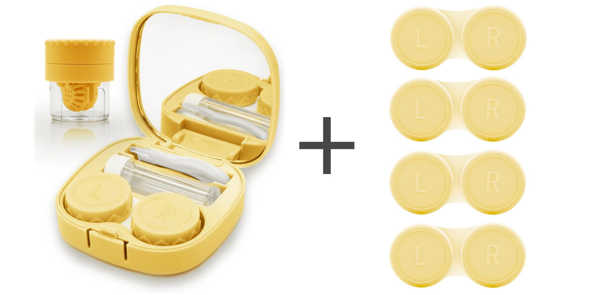 Vastsoon Yellow Contact Lens Case with Cleaner Washer – front view