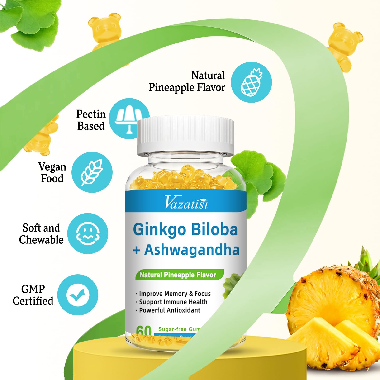 Vazatisi Ginkgo Biloba Gummies packaging and ingredients