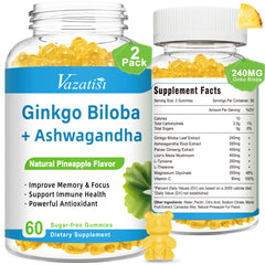 Vazatisi 240MG Ginkgo Biloba Gummies bottle label with Pineapple flavor