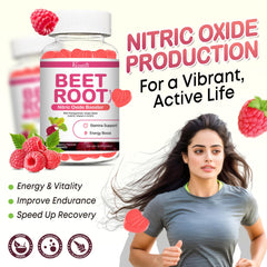 Close-up of Vazatisi Beet Root Gummies texture emphasizes natural flavor and easy consumption.