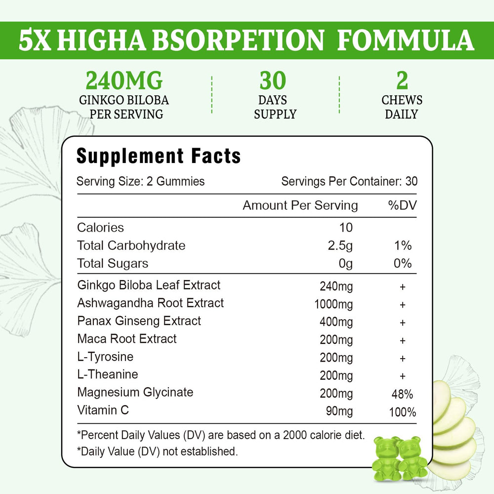 Front view of Vazatisi Ginkgo Biloba Gummies Apple Flavor bottle