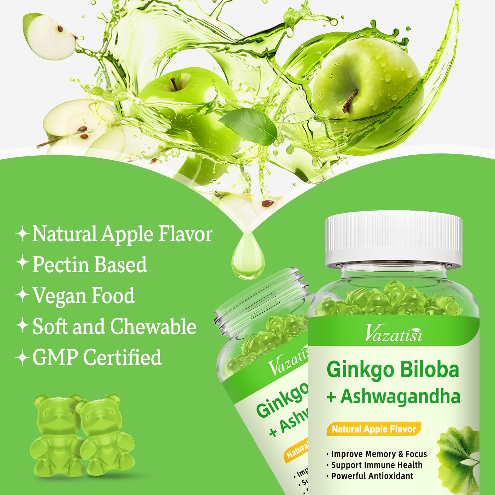 Apple flavor gummies dosage and ingredients illustration