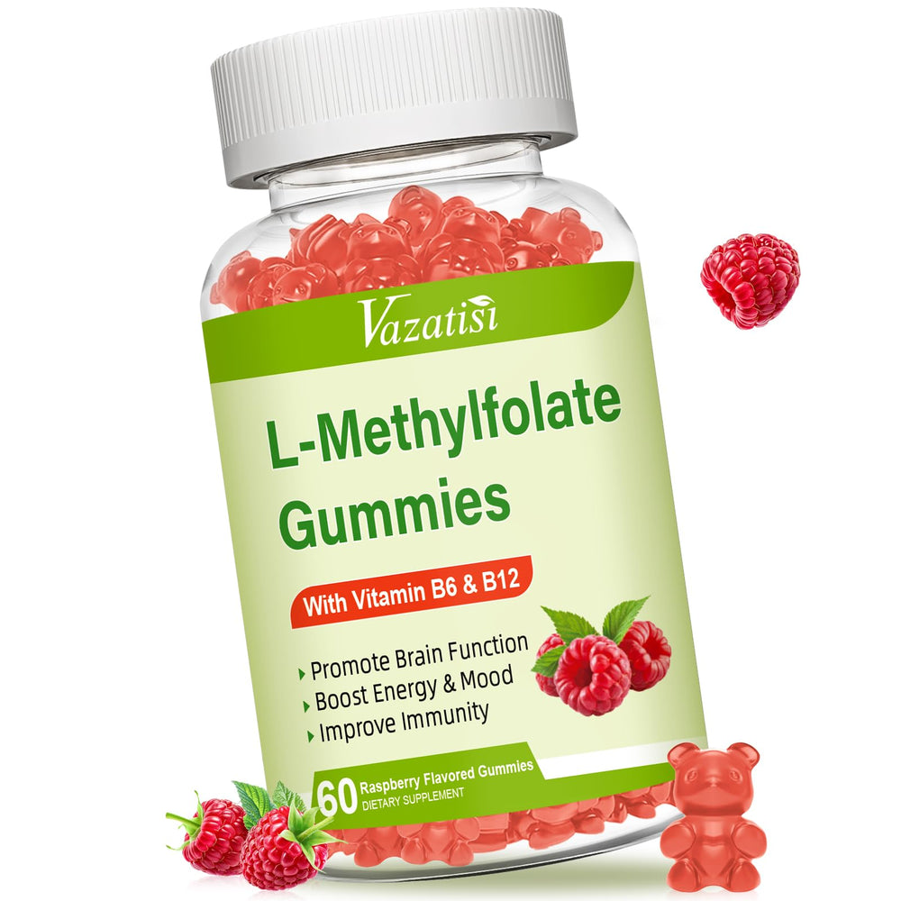 Bottle of Vazatisi L-Methylfolate 15 mg Gummies Raspberry flavor, 60 count