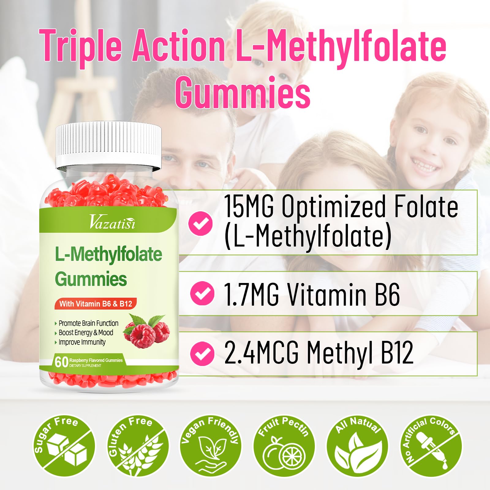 Vazatisi L-Methylfolate gummies with B6 and methyl B12 ingredients