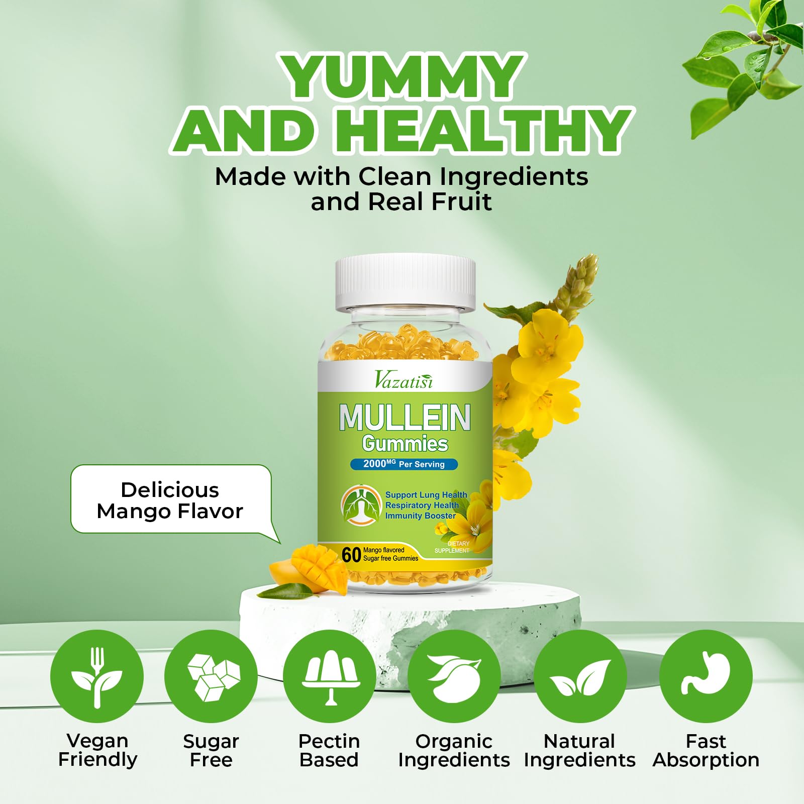 Two Vazatisi Mullein Gummies ready to take