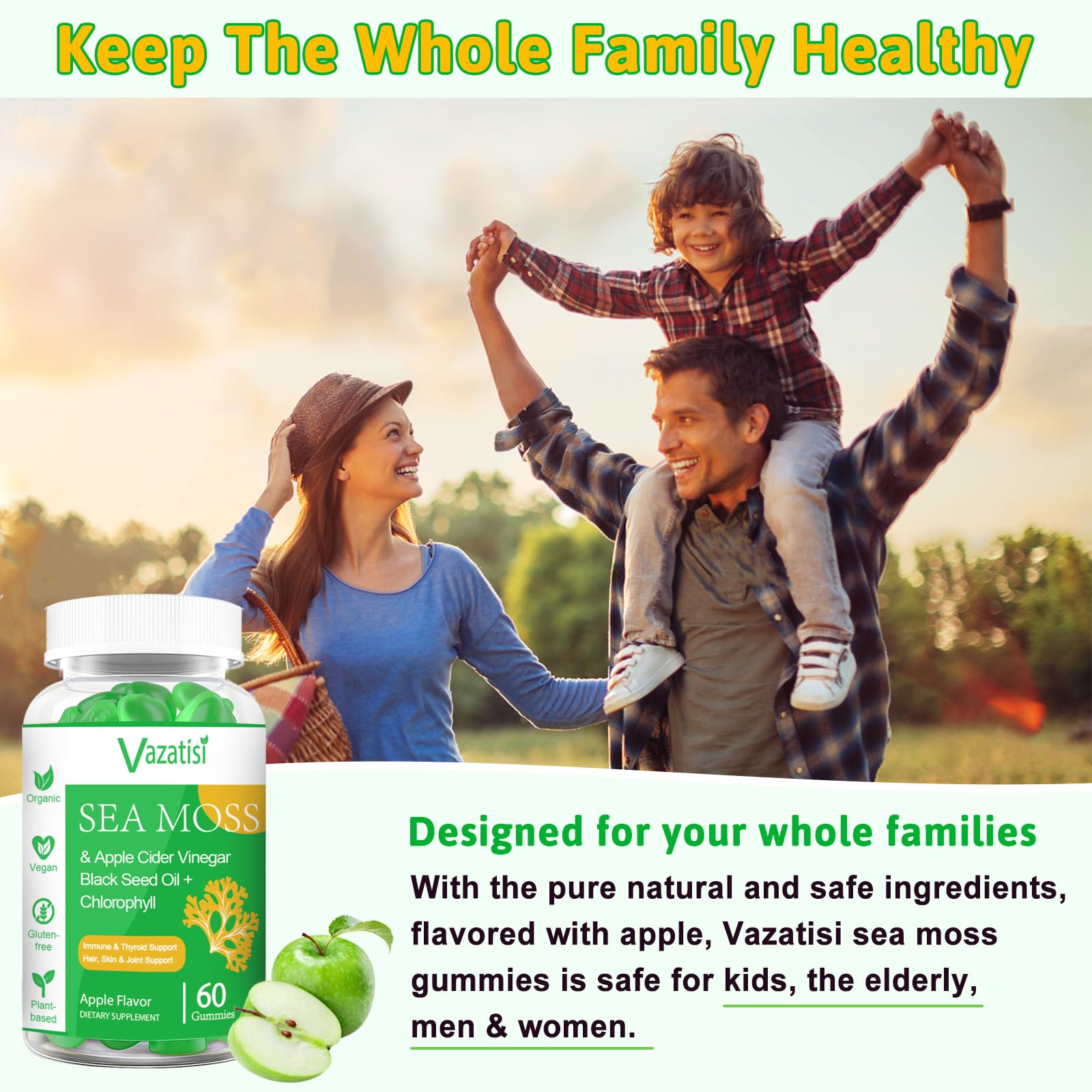 Apple-flavored Vazatisi sea moss gummies packaging