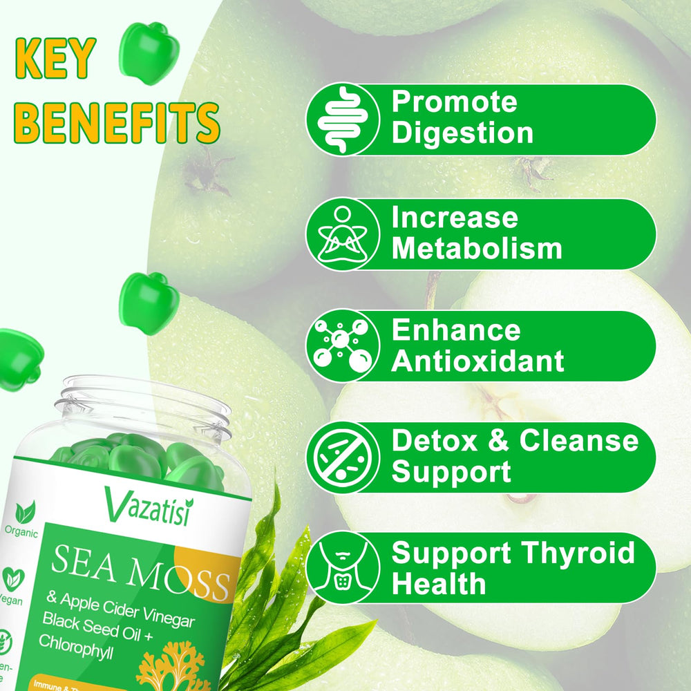 Close-up of Vazatisi sea moss gummies bottle