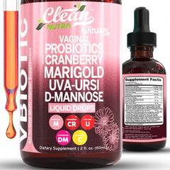 VBiotic vaginal probiotic liquid drops bottle with cranberry and D-Mannose