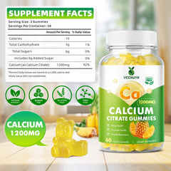 VCCHUYH Calcium Citrate Gummies 1200 mg back panel nutrition label