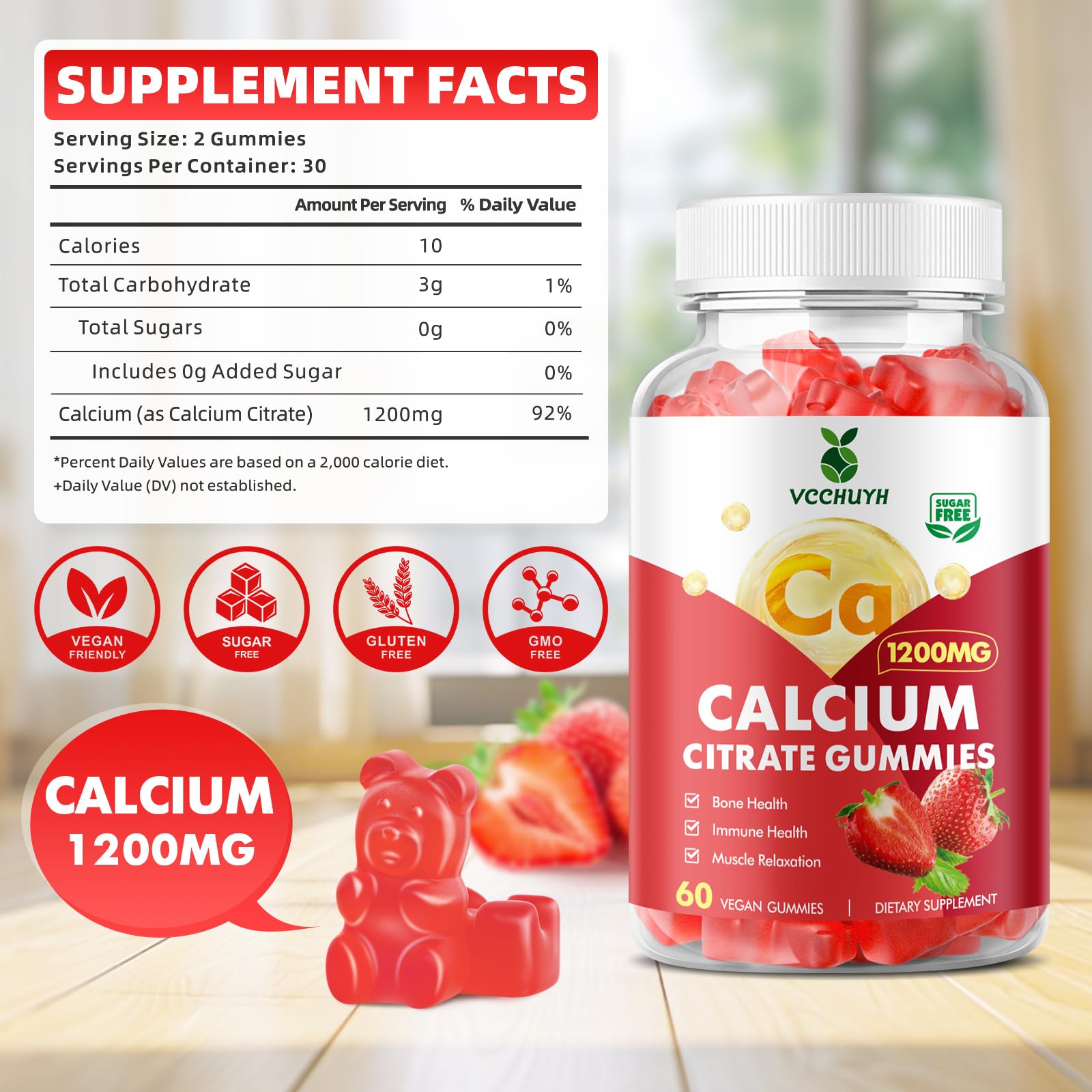 VCCHUYH Calcium Citrate Gummies bottle side view