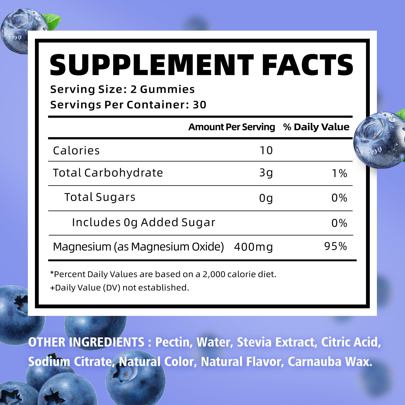 VCCHUYH Magnesium Oxide Gummies 400mg Blueberry back label