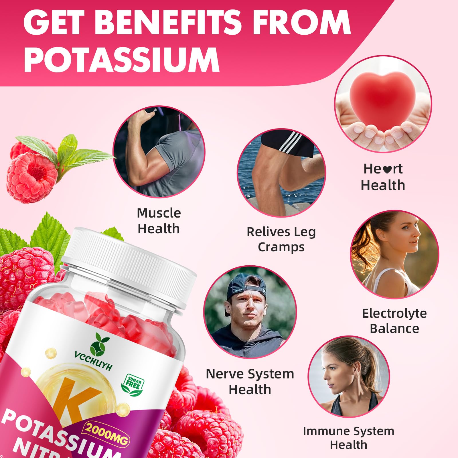 Hero image of VCCHUYH Potassium Gummies 2000mg Raspberry 60-count