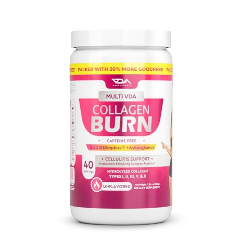 Bottle of VDA Collagen Burn with label and scoop