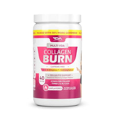Bottle of VDA Collagen Burn with label and scoop