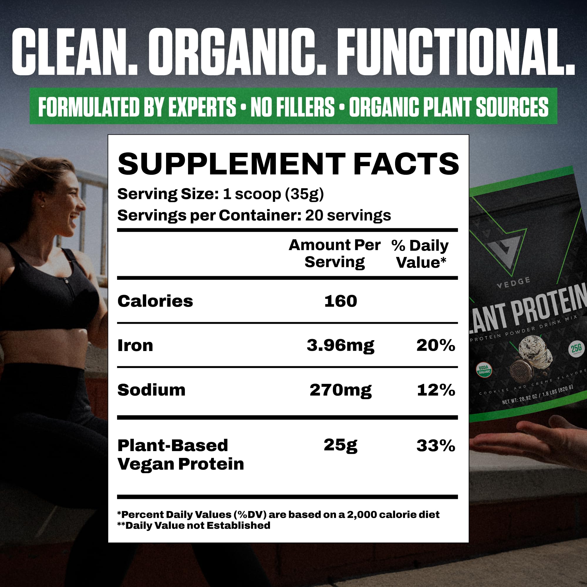 USDA Organic seal on vedge protein powder label