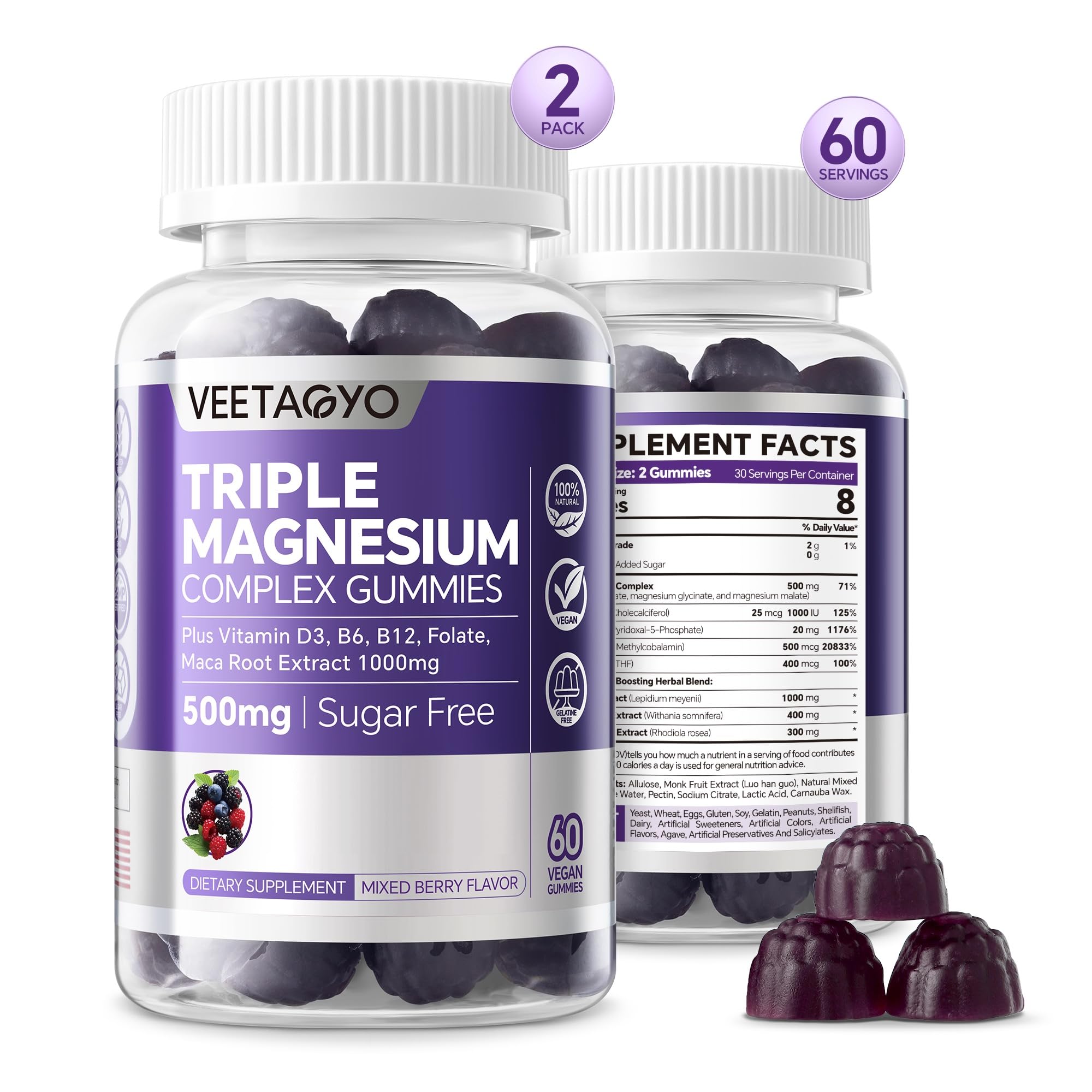 Front view of VEETAGYO Magnesium Gummies 120ct bottle