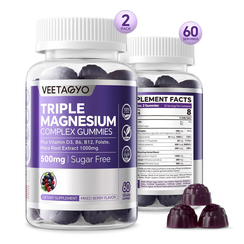 Front view of VEETAGYO Magnesium Gummies 120ct bottle