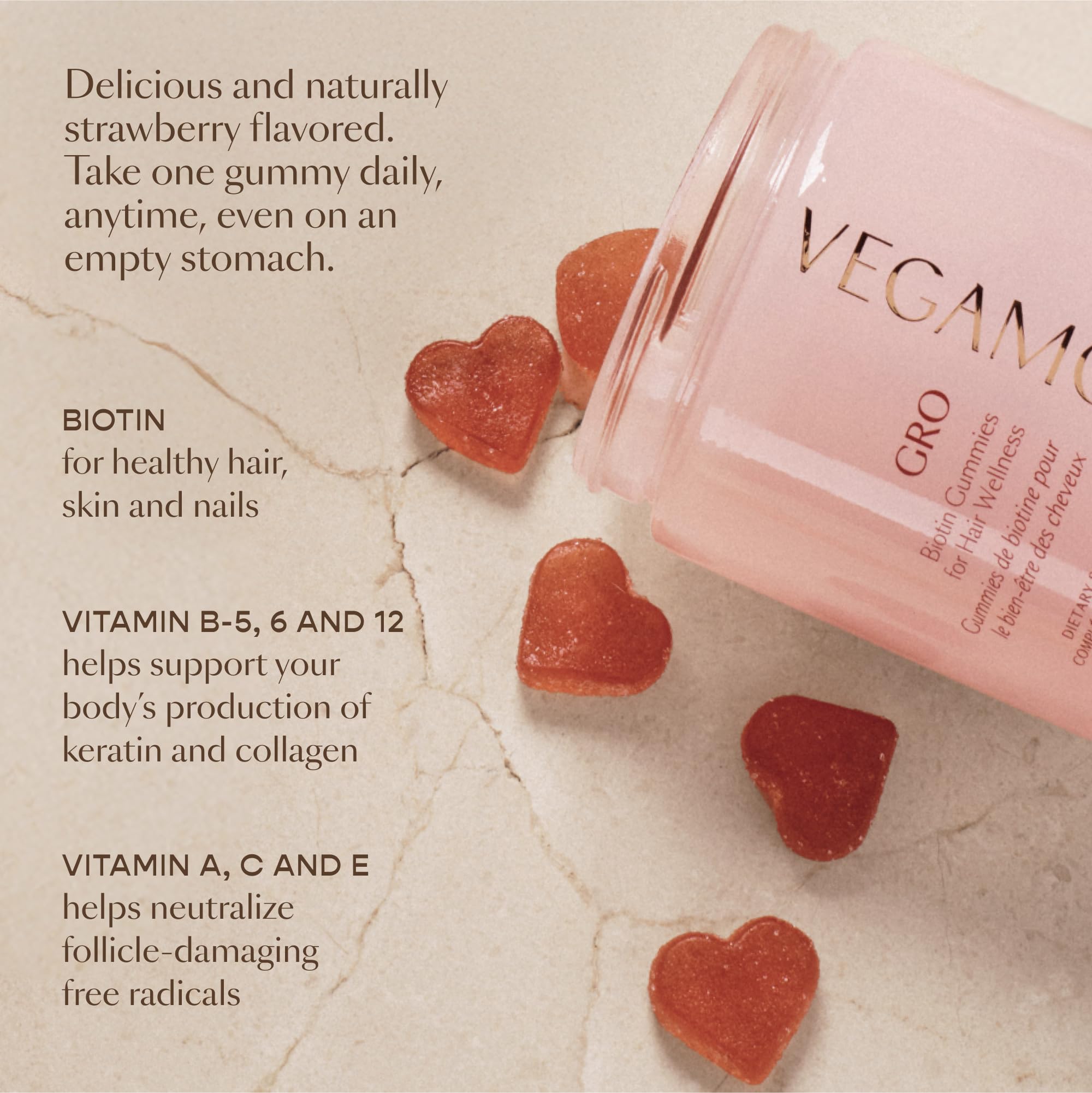 Hair, skin, and nails vitamins concept featuring gummies