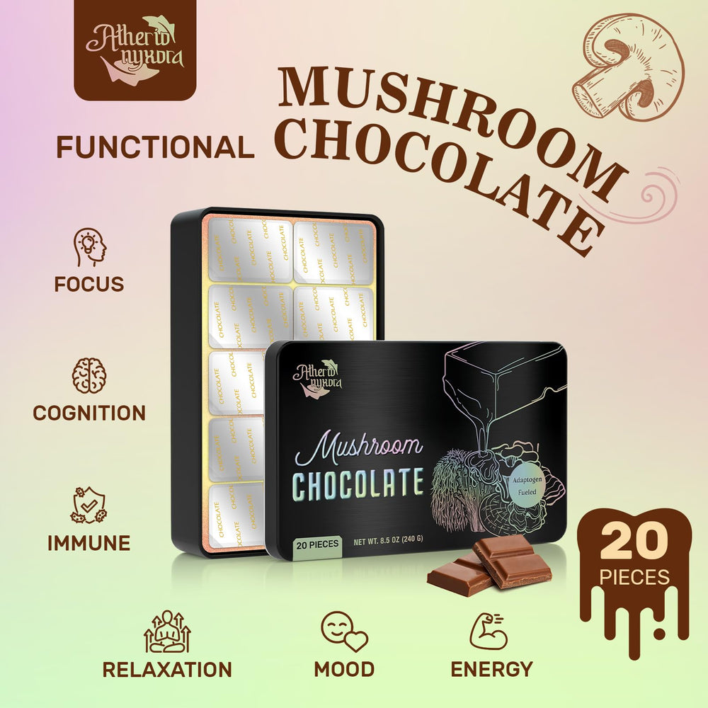 Close-up of Ashwagandha, Magnesium and Phosphatidylserine in the chocolate