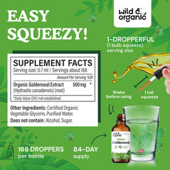Vegan, alcohol-free goldenseal tincture bottle and label