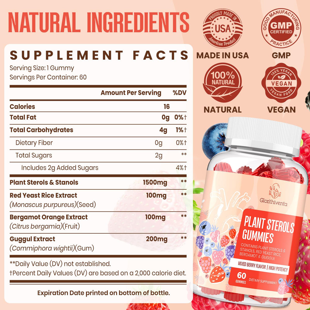 Vegan, gluten-free, allergen-free cholesterol gummies 60-count bottle