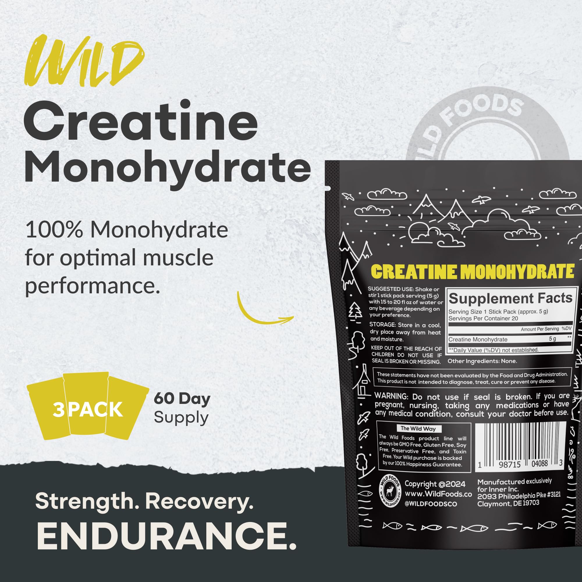 Vegan, allergen-free creatine monohydrate powder