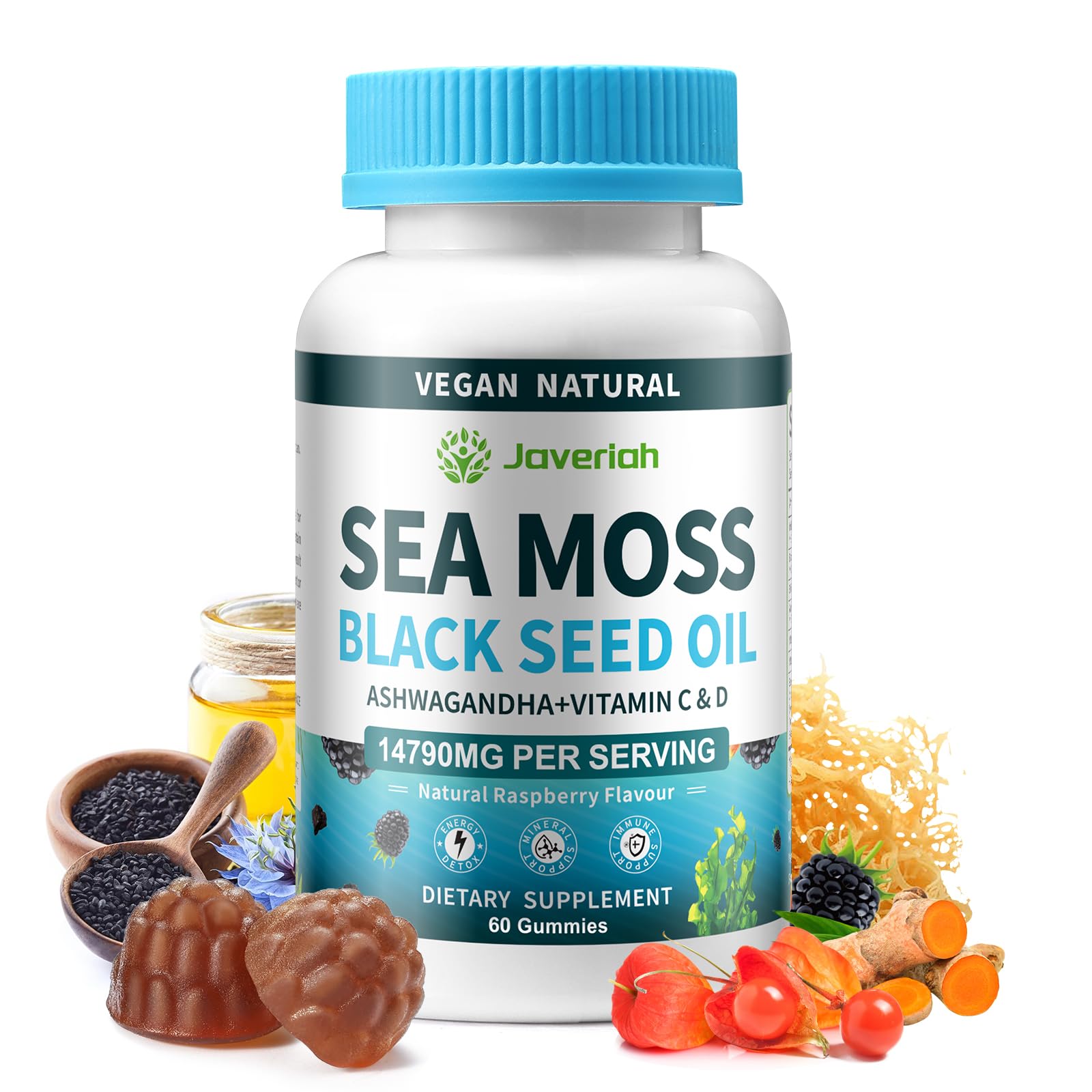 Vegan Ashwagandha Sea Moss Gummies bottle - 60 count