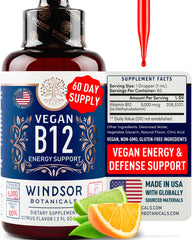 Vegan Vitamin B12 Liquid bottle with 5000 mcg label