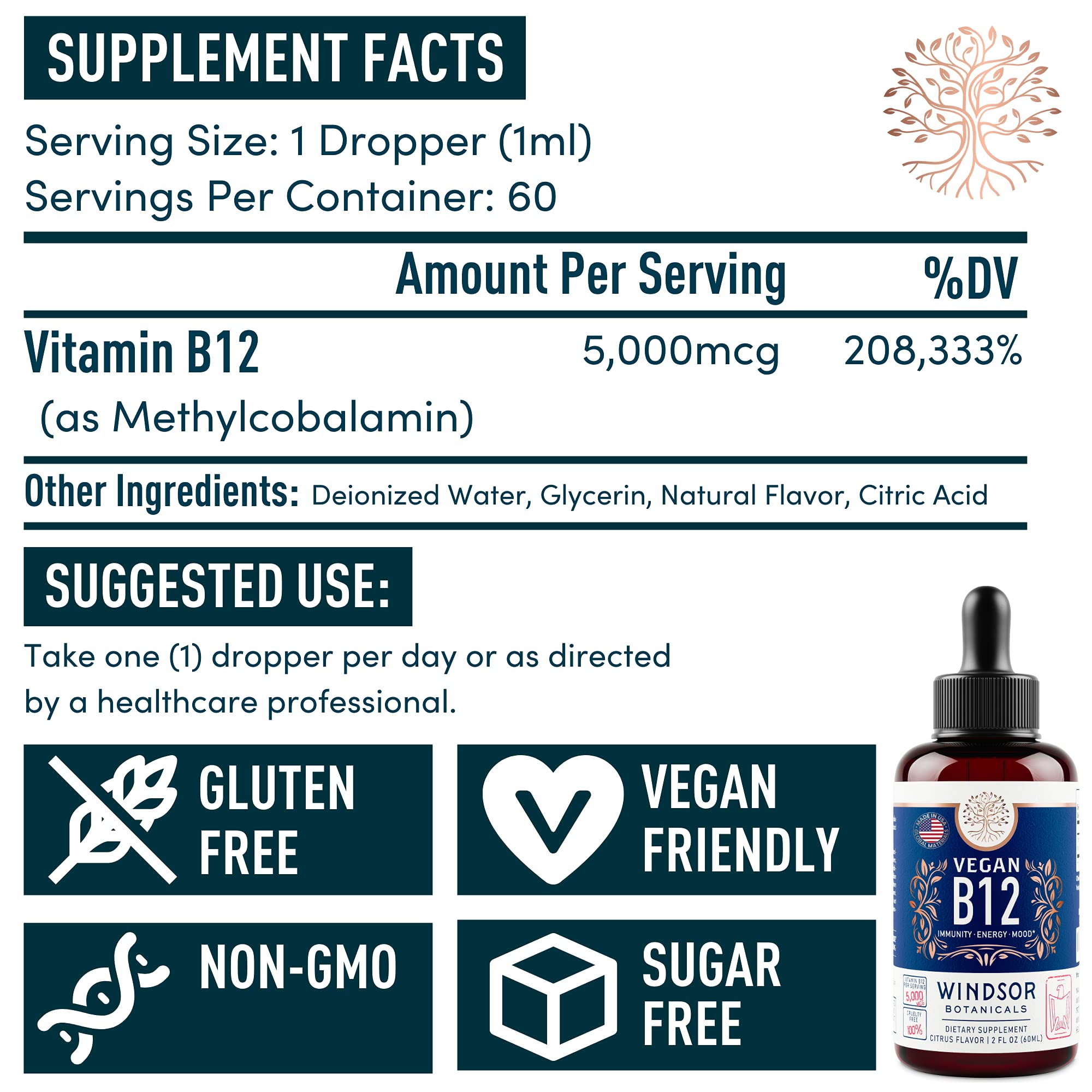 Ingredients panel of B12 liquid drops