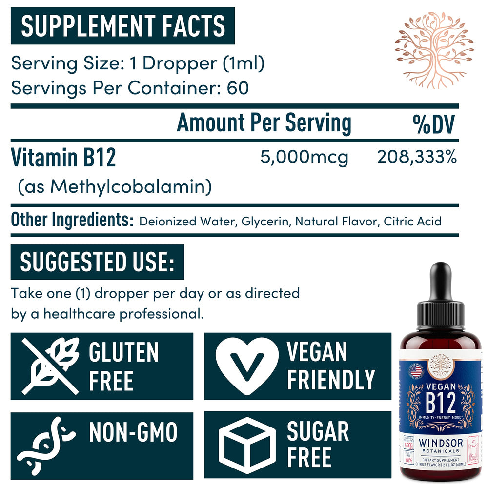 Ingredients panel of B12 liquid drops