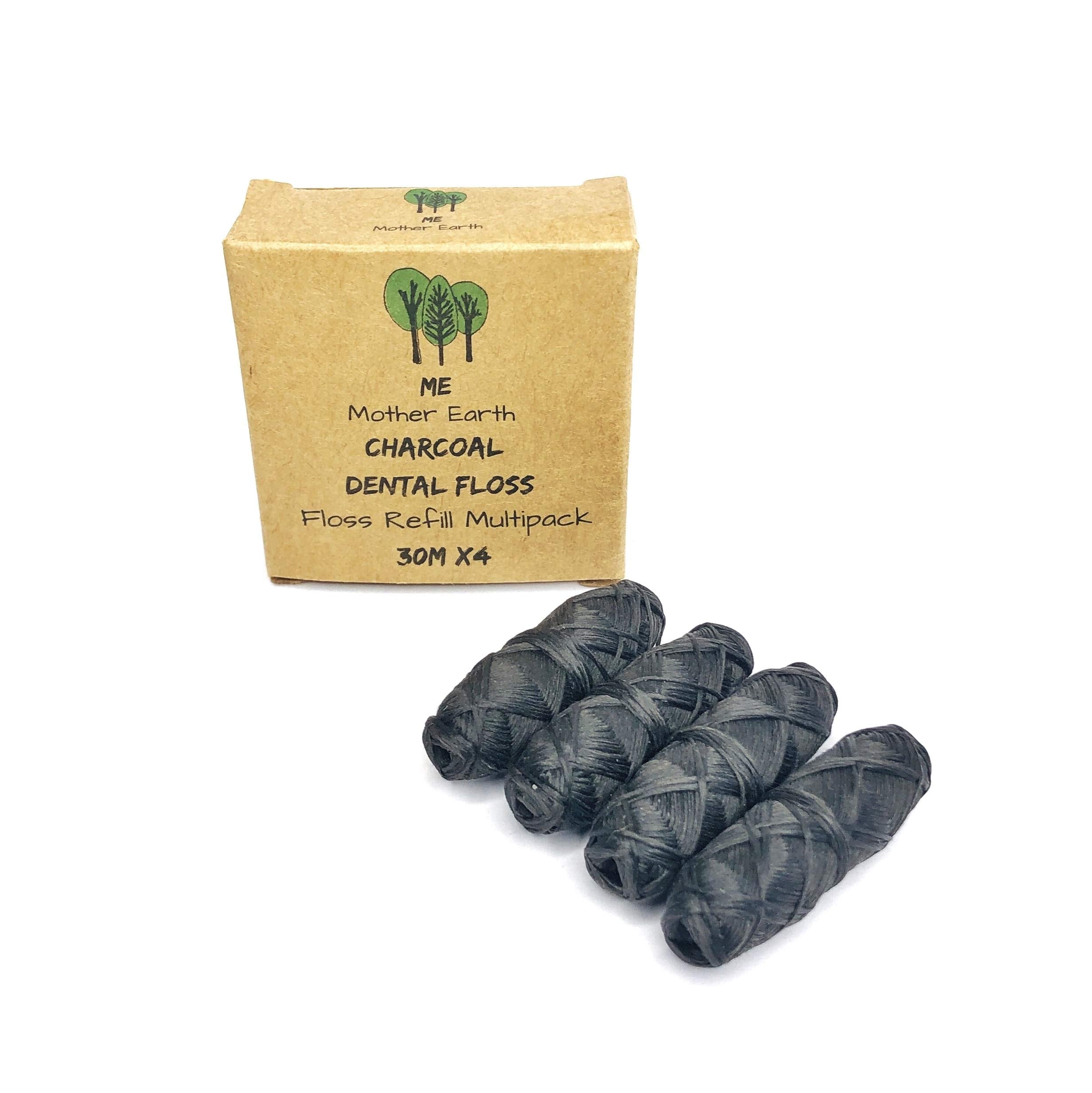 Vegan bamboo charcoal dental floss 4-pack with peppermint oil for eco-friendly zero waste care