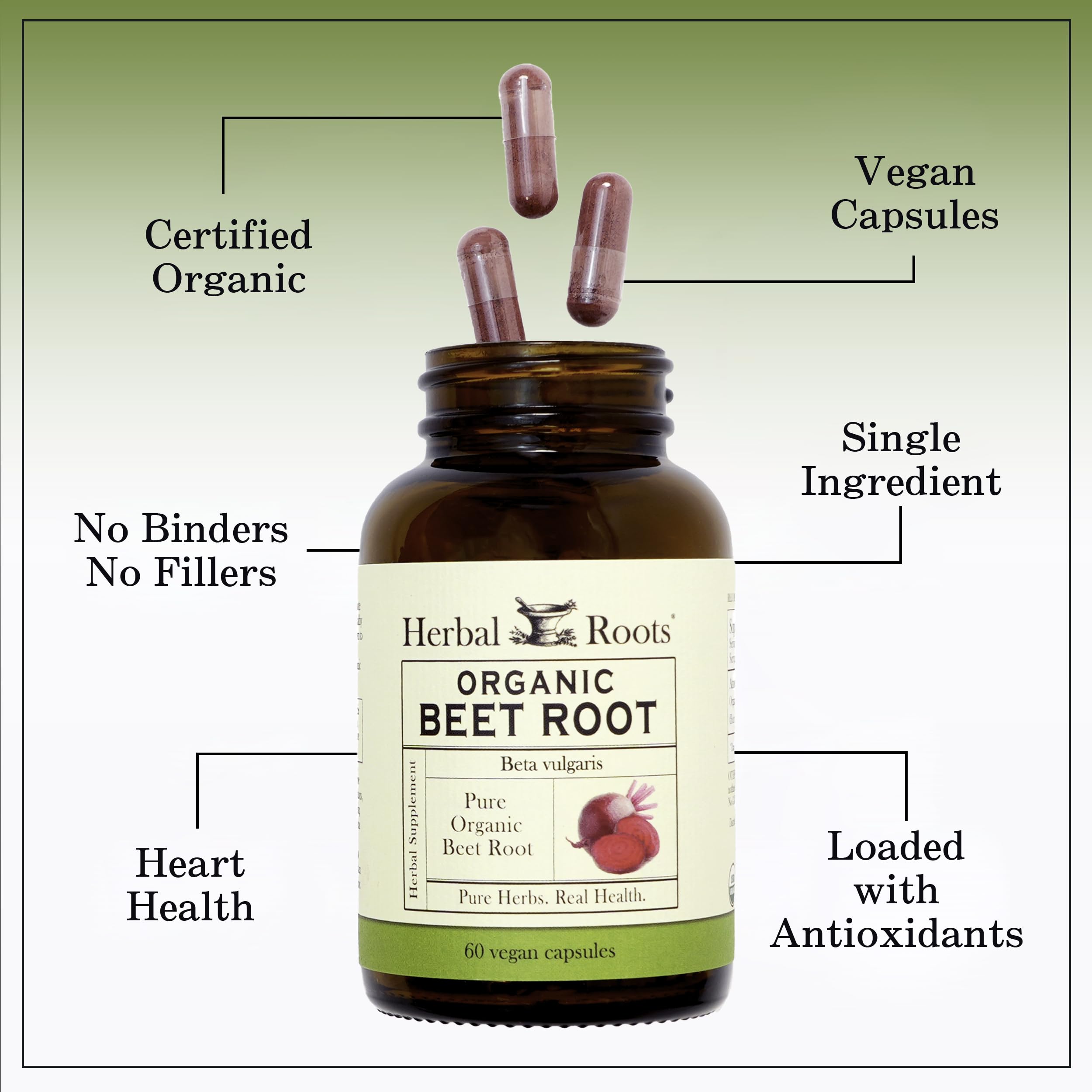 Close-up of clean vegan capsule formula without binders or fillers