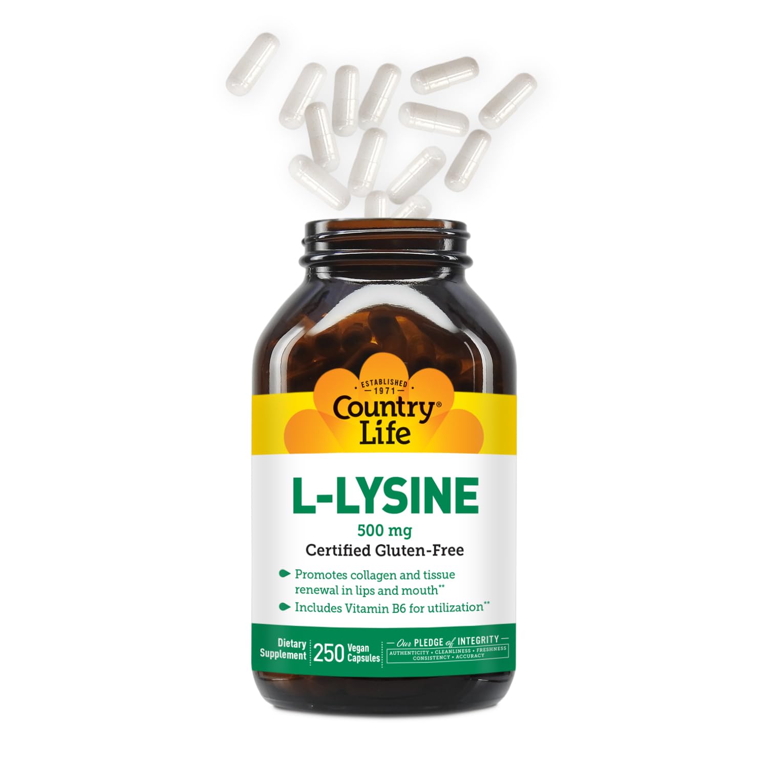 Certified vegan by AVA and gluten-free by GFCO for L-Lysine 500mg with B-6