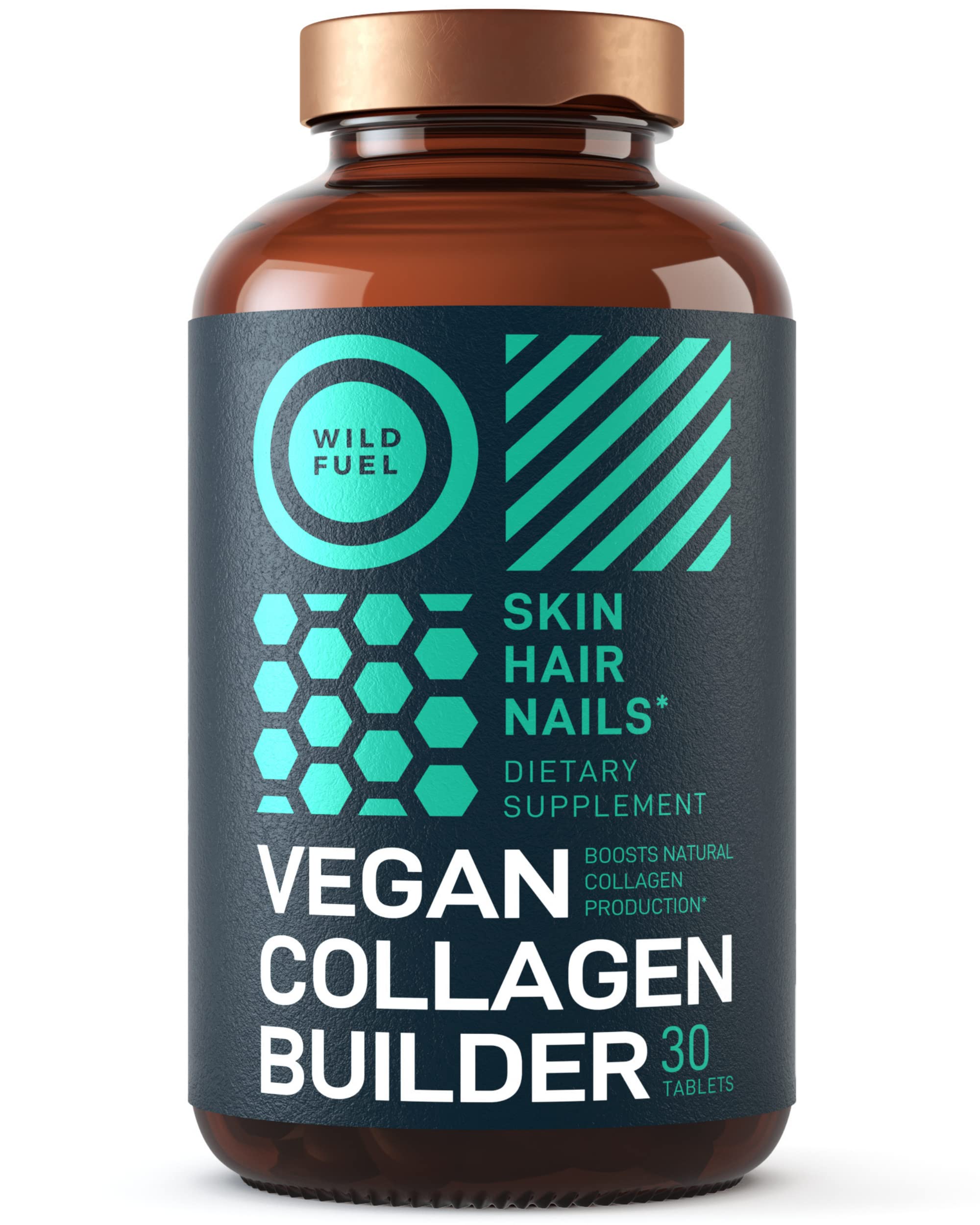 Front label highlighting plant-based collagen vitamins for skin, hair, nails